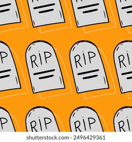 Seamless vector pattern with gravestone and RIP designs for Halloween