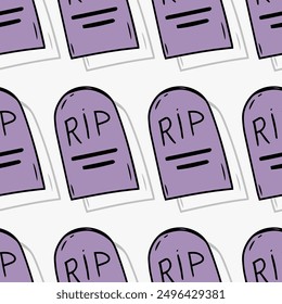 Seamless vector pattern with gravestone and RIP designs for Halloween