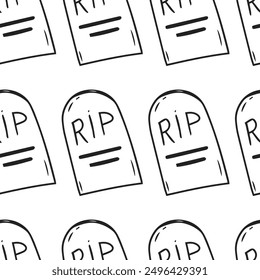 Seamless vector pattern with gravestone and RIP designs for Halloween