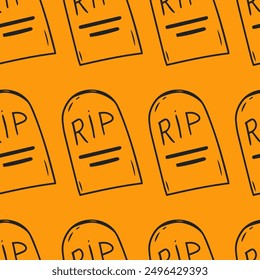 Seamless vector pattern with gravestone and RIP designs for Halloween