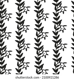 Seamless vector pattern with gray and black fern illustrations on transparent background. Scandinavian, abstract hand drawn line style print.Design for textile, fabric,wrapping paper,packaging.