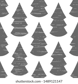 Seamless vector pattern of gray Christmas trees on a white background, textured, artistic. New Year Vector illustration. Cover design, packaging and wrapping background.