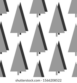 
Seamless vector pattern with gray Christmas trees, reflecting a shadow on a white background, from hand made, artistic. Beautiful wrapper, cover, textile, wallpaper design.