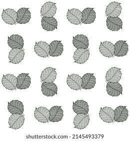 Seamless vector pattern with gray leaves with old vintage texture, artistic. Festive illustration