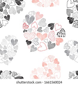Seamless vector pattern of gray, pink and black hearts
