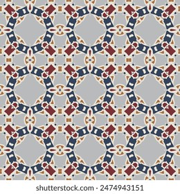 Seamless vector pattern in gray red blue. Bright pattern for textiles, pillows, interior decoration