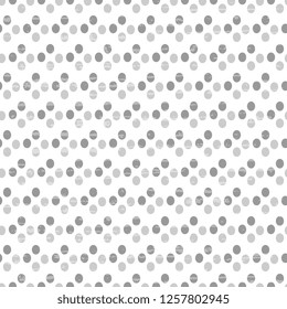 Seamless vector pattern with gray shades polka dots on a white background. Gentle illustration of handmade, artistic, textured. Beautiful tile, wrapper, cover, textile, postcard, wallpaper design.