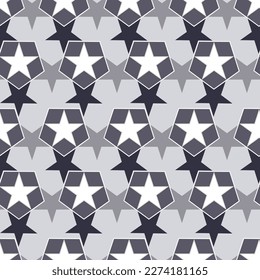 seamless vector pattern in gray shades with the image of an ornament of stars for prints on fabrics, covers, wallpapers and for interior decoration
