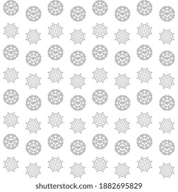 Seamless vector pattern with gray snowflakes hearts on a white background. Pastel cover, packaging and surface design. Beautiful illustrations.