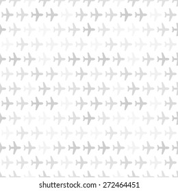 Seamless vector pattern. Gray and white texture with airplane icon pattern