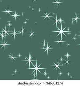 Seamless vector pattern. Green abstract Christmas glittering background with stars. 
