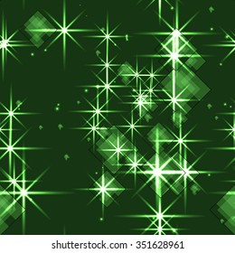 Seamless vector pattern. Green abstract Christmas glittering background with stars. 