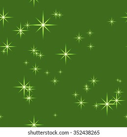Seamless vector pattern. Green abstract Christmas glittering background with stars. 