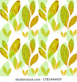 Seamless vector pattern with green and autumn foliage. Beautiful illustration, artistic, textured. Surface design.