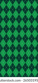 Padrão de vetor sem costura com design geométrico de diamante argyle verde e preto, textura têxtil clássica decorativa para o Dia de São Patrício ou tecido retrô festivo e aplicações de roupas