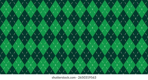 Seamless vector pattern with green and black argyle diamond geometric design, decorative classic textile texture for Saint Patrick's Day or festive retro fabric and clothing applications