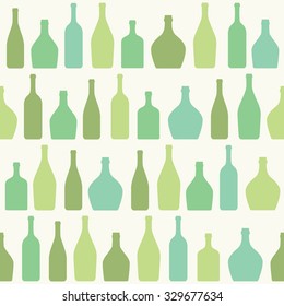 seamless vector pattern with green bottles on white background