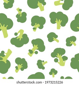 Seamless vector pattern of green broccoli on white background