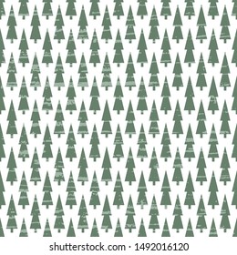 Seamless vector pattern with green christmas trees on a white background. 