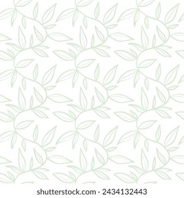 Seamless vector pattern with green climbing vines on white background, leaf wallpaper print