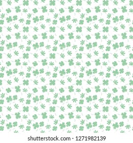 Seamless vector pattern with green flowers and leaves on a white background. Floral illustration of handmade, artistic, with old antique texture. Beautiful tile, wrapping, textile, cards, wallpaper de