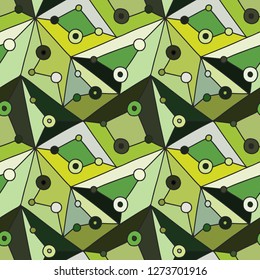 Seamless vector pattern. Green geometrical hand drawn background with rectangles, squares, lines. Print for background, wallpaper, packaging, wrapping, fabric.