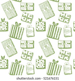 Seamless vector pattern with green gifts