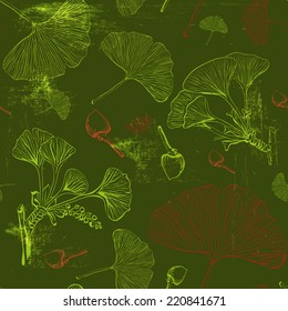 Seamless vector pattern with green Ginkgo leaves
