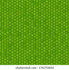 Seamless vector pattern of green honeycomb mosaic. Green hexagon tiles background. Print for wrapping, backgrounds, fabric, packaging, scrapbooking. Other mosaic patterns in mosaic collections. 