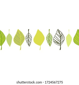Seamless vector pattern of green leaves. Textile design background concept.