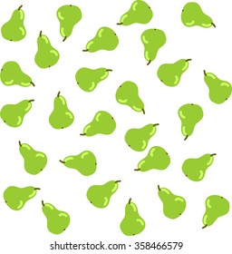 Seamless vector pattern of green pears on a white background. Perfect for wallpapers, web page, surface textures, textile, or packaging, clothing, T-shirts. 