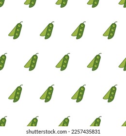 Seamless vector pattern with green peas. Simple line peas with regular repetition on a white background