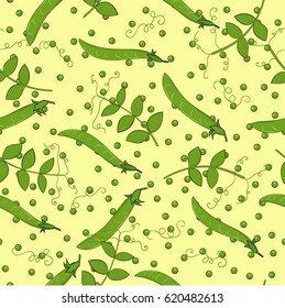 Seamless vector pattern. Green peas pattern on the light green background.