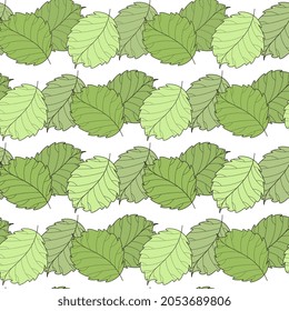 Seamless vector pattern with green shades of leaves on a white background. Cute illustration.