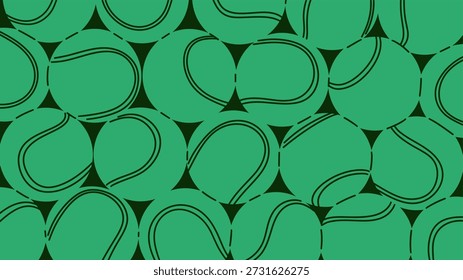 Seamless vector pattern of green tennis balls with simple line details arranged as a repeating background. Flat modern design suitable for sports themes, textile prints, wallpapers, wrapping paper, fabric, packaging, branding, web design, and athletic event visuals.