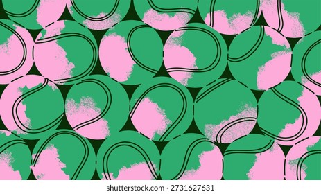 Seamless vector pattern of green tennis balls with subtle textured shading and hand-drawn line details. Modern flat illustration suitable for sports backgrounds, textile and fabric prints, wallpapers, packaging, branding, web design, wrapping paper, and athletic event visuals.