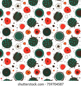 Seamless vector pattern with green turtles, tortoises, terrapins. Decorative background, funny texture