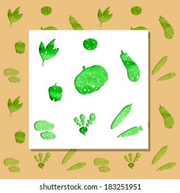 Seamless vector pattern. Green watercolor vegetables on white background.