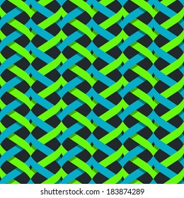 Seamless vector pattern in green-blue colors. Abstract grid texture with tangled lines. 