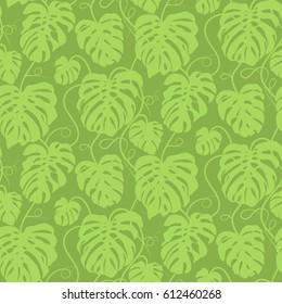 Seamless vector pattern of greenery leaves Monstera. Exotic tropical repeat ornament