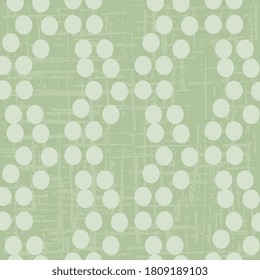 Seamless vector pattern with greenish polka dots on a green textured background. Illustration for hoop, surface, packaging, postcards.