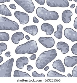 Seamless vector pattern with grey stones . Cute doodle pattern with stones. Stone texture on white background.