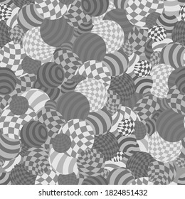 seamless vector pattern with grey stripes and checkered balls