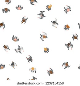 Seamless vector pattern. A group of businessmen and a businesswoman. Top view. Crowding people. View from above. 