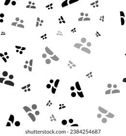 Seamless vector pattern with group symbols, creating a creative monochrome background with rotated elements. Vector illustration on white background