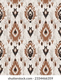 seamless vector pattern of a grunge ikat design, hand-printed ethnic style