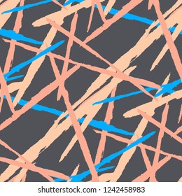 Seamless Vector Pattern. Grunge Texture with Dry Brush Strokes for Plaid, Cloth, Blanket. Trendy Background in Modern Style. Noisy Seamless Texture.