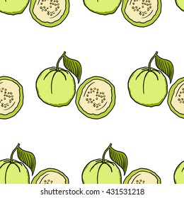 Seamless vector pattern of guava - sweet exotic tropical fruit of Asia. Vector illustration in EPS 8 format.