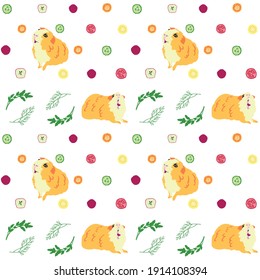 Seamless vector pattern with guinea pigs and vegetables