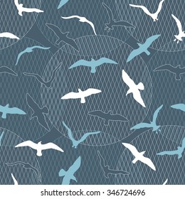 Seamless vector pattern with gulls can be used for graphic design, textile design or web design.